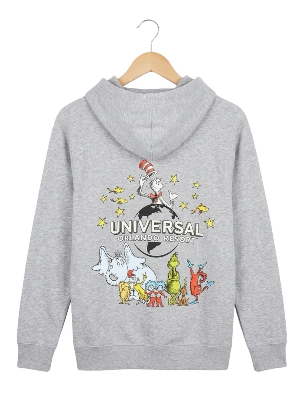 Universal Studios Dr. Seuss characters Grey Hoodie Small Cat In The Hat Grinch